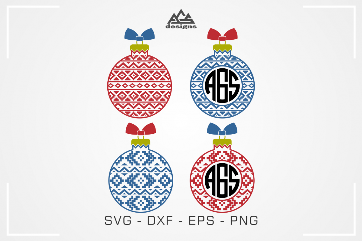 Aztec Christmas Bulb Monogram Frame Svg Design example image 1