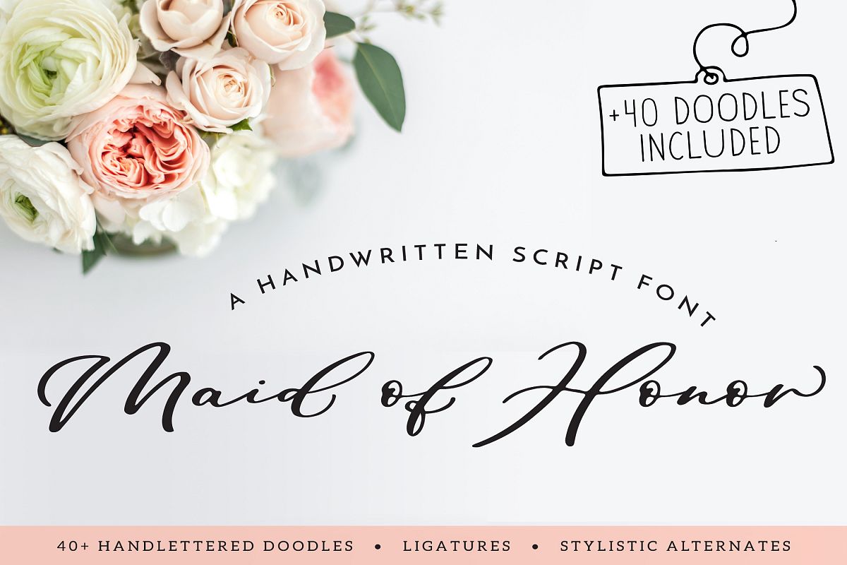 Maid Of Honor - A script font with matching doodles example image 1