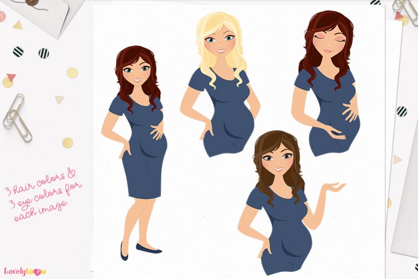 Woman maternity character clip art L193 Brook example image 1