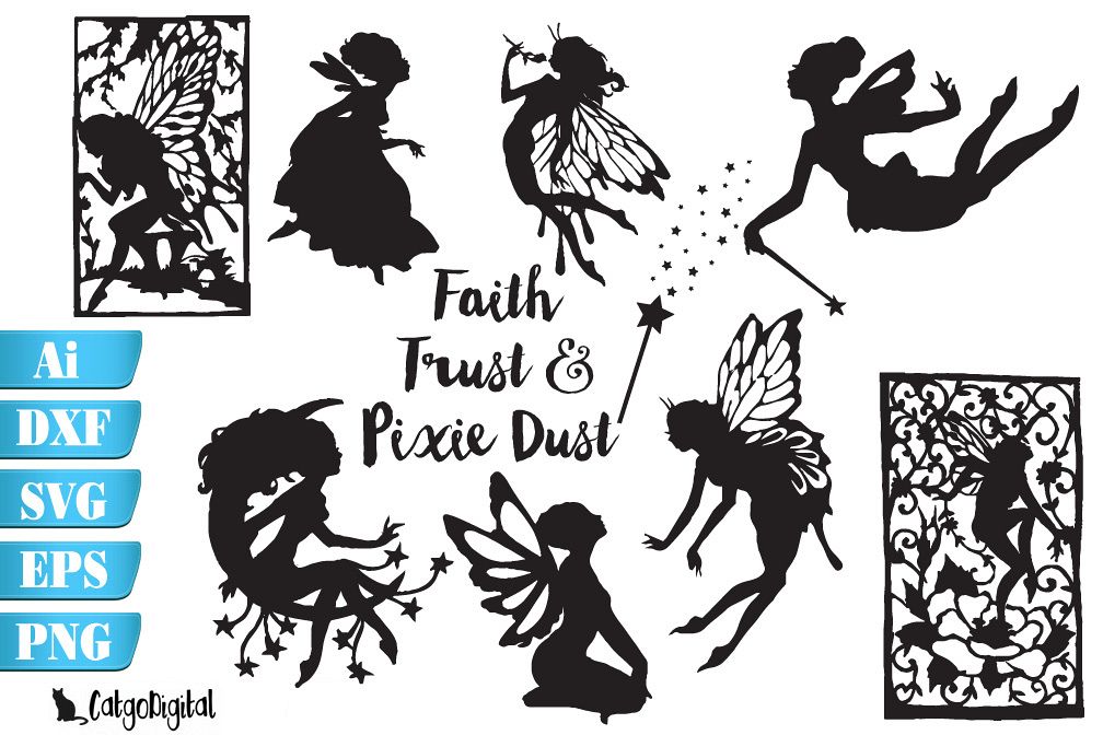 Fairy Silhouettes with Quote SVG EPS Ai PNG DXF example image 1