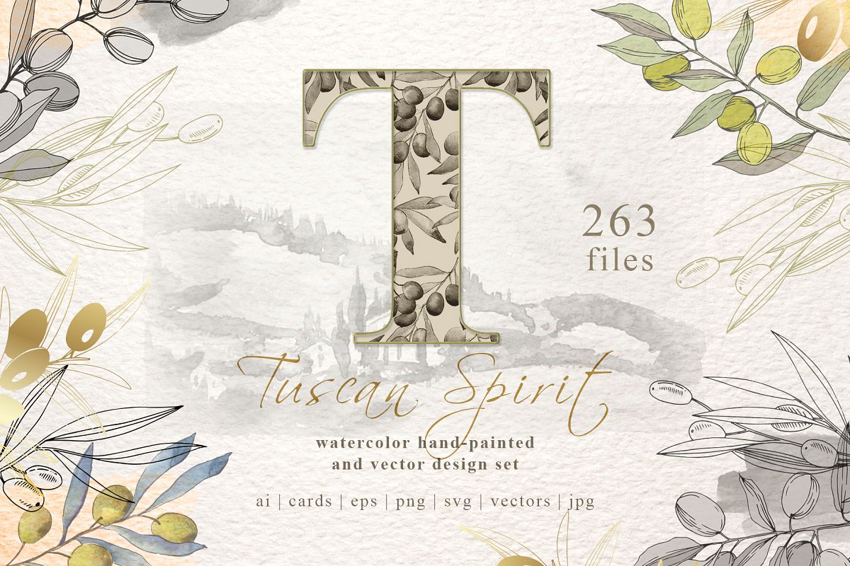 Tuscan Spirit watercolor and vector set example image 1