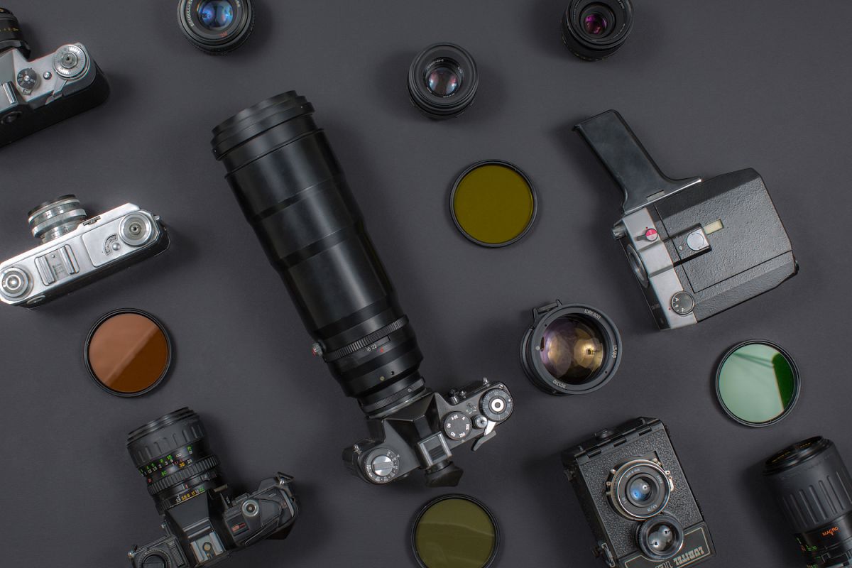 Vintage camera equipment on black background example image 1