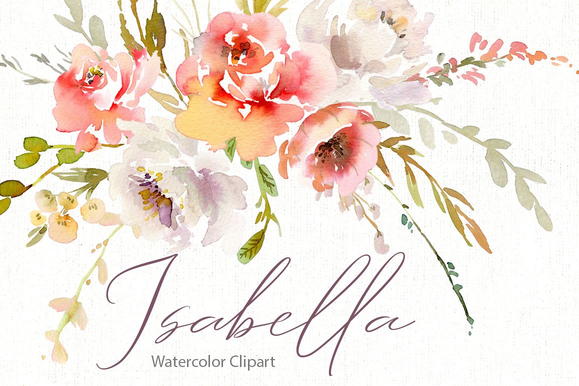 Watercolor Pink White Red Flowers PNG Collection example image 1