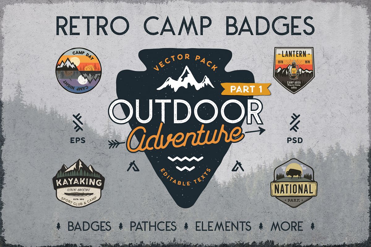 Retro Camp Badges SVG, Outdoor SVG Cut File, Emblems Patches