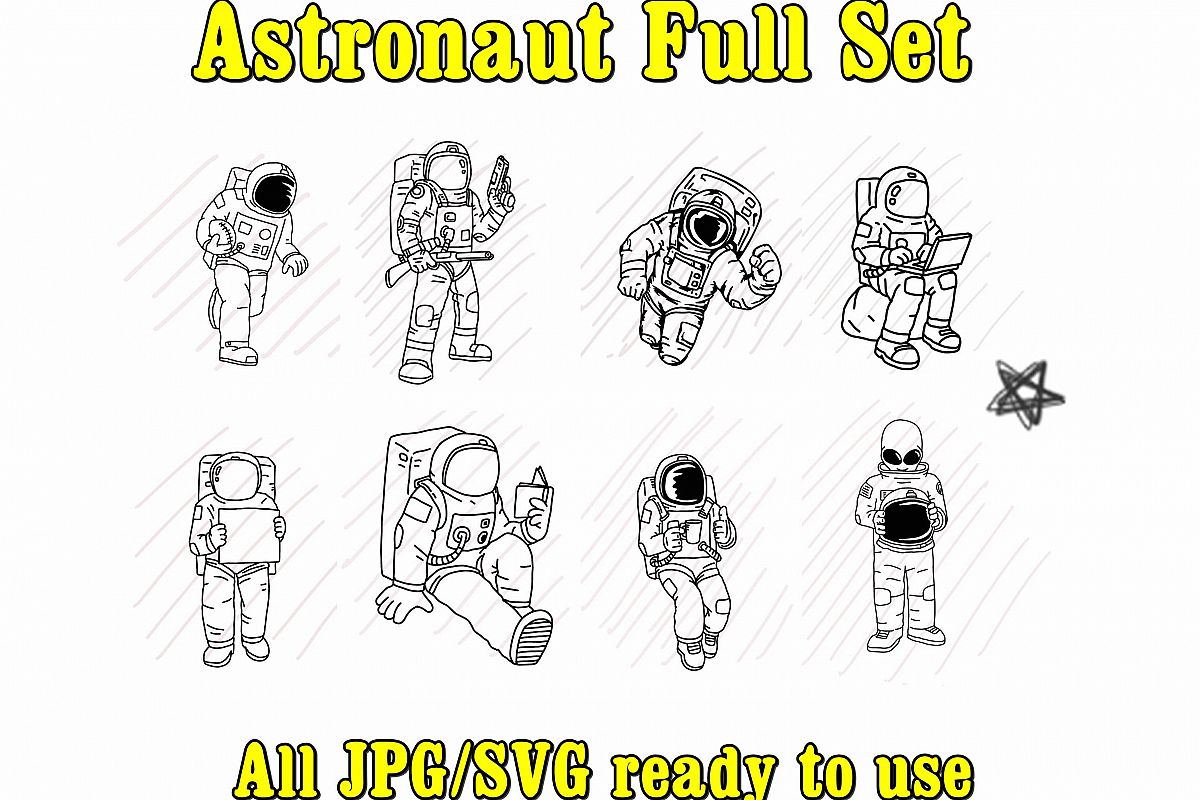 Astronaut Bundle Set - SVG/JPG/PNG Hand Drawing example image 1