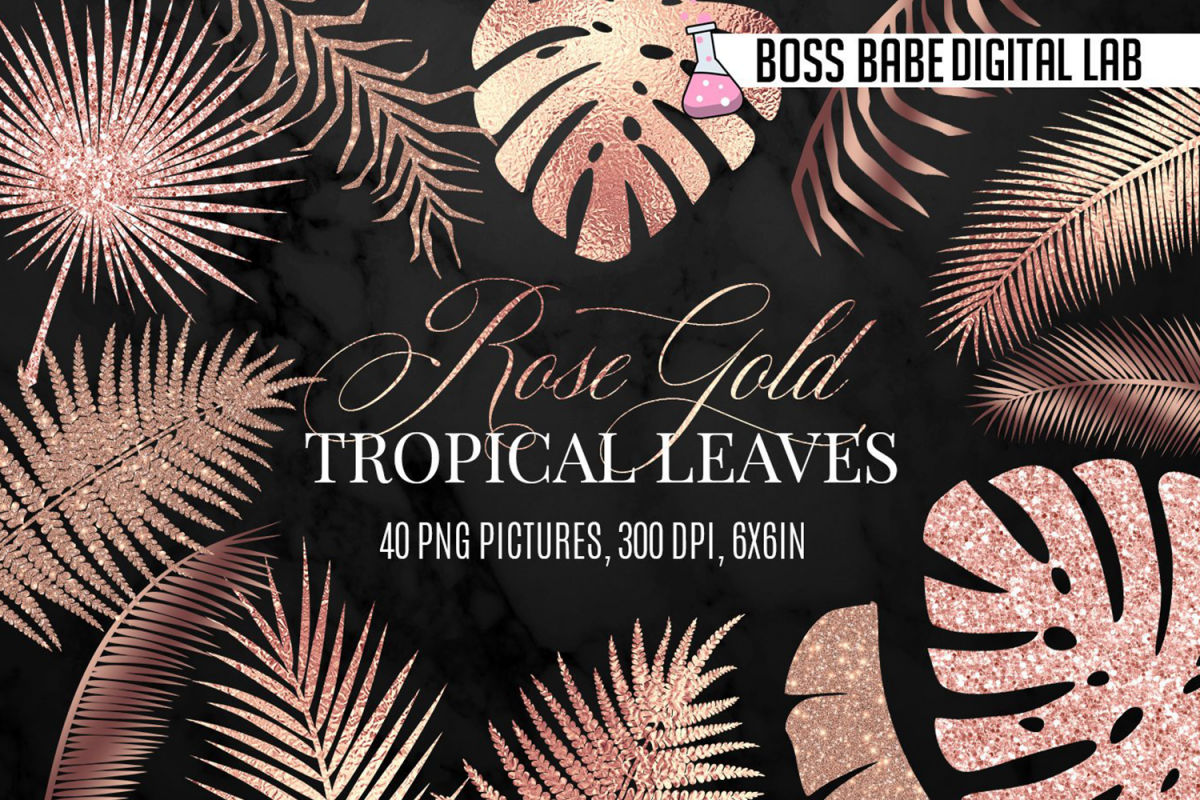 Rose Gold Tropical Leaves Clipart example image 1
