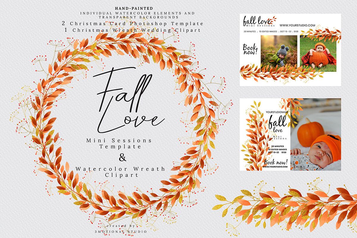 Fall Love Mini Sessions Template And Wreath Clip Art