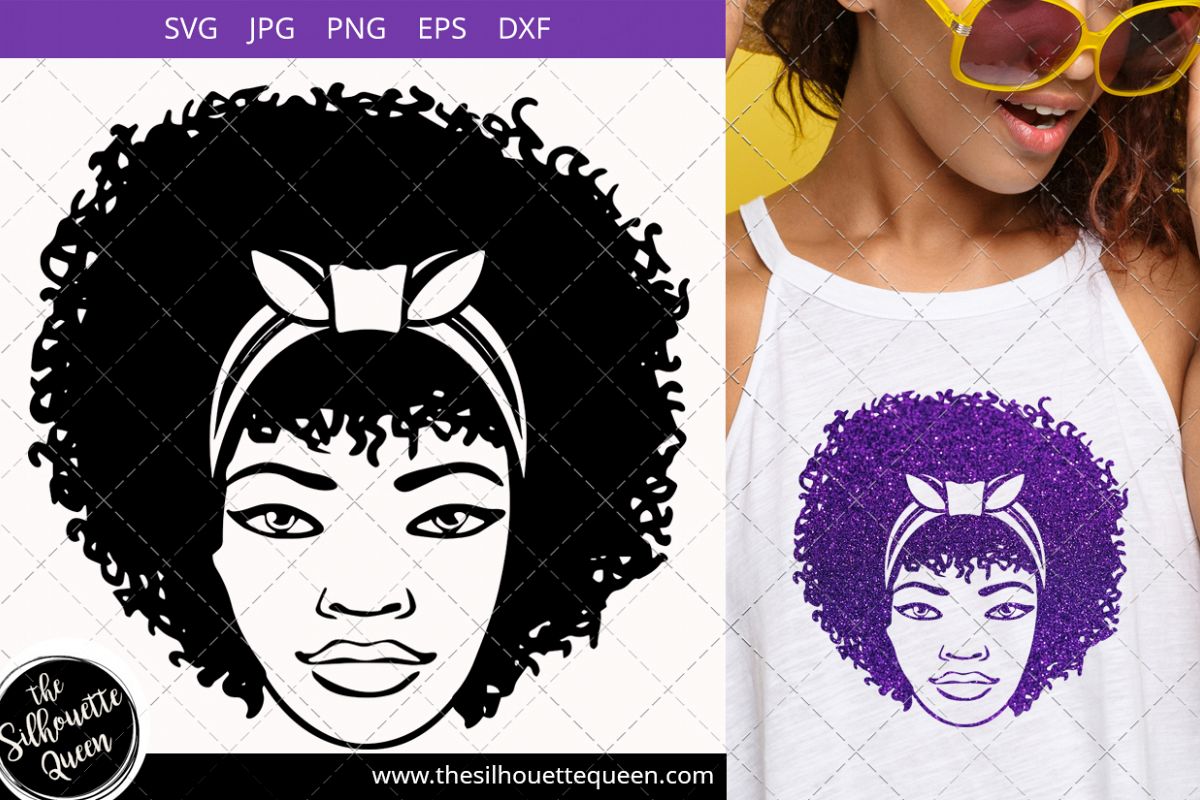 Afro Woman Svg With Curly Bob Natural Hair And Head Bandana