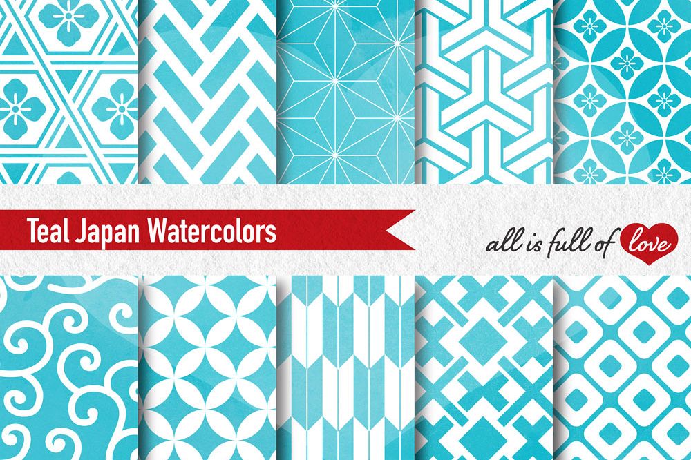 Teal Digital Paper Turquoise Watercolor Background Patterns