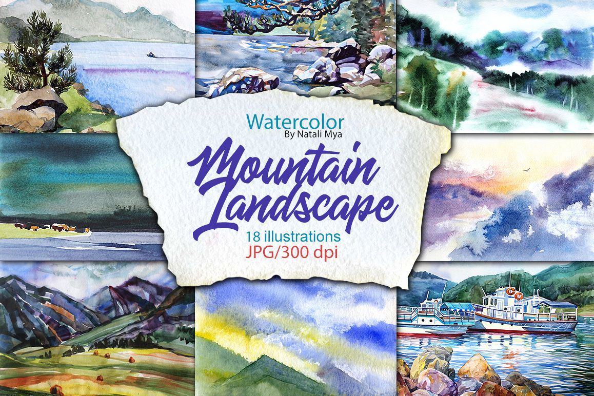 Watercolor Mountain Landscapes example image 1