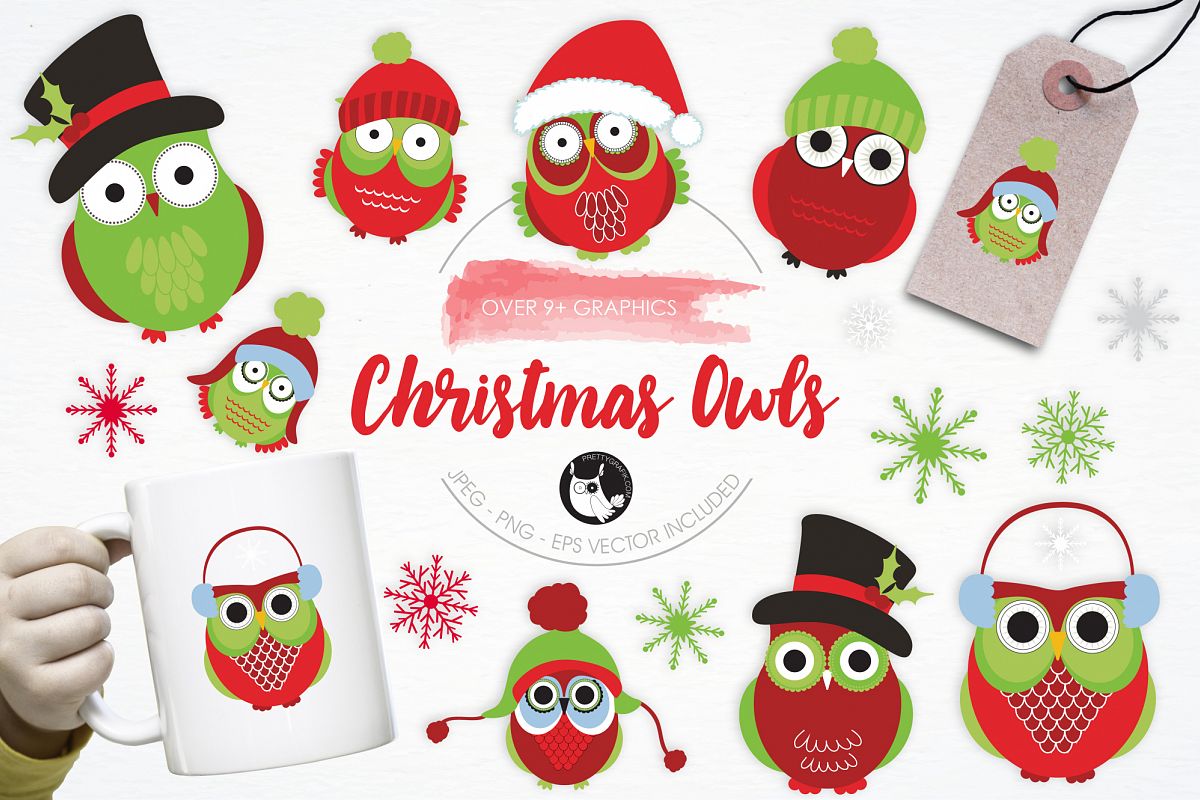 Christmas Owls graphics and illustrations example image 1