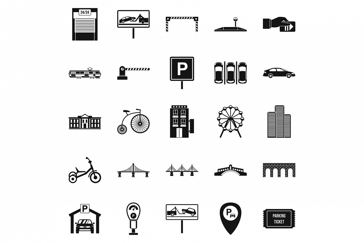 Parking area icons set, simple style example image 1
