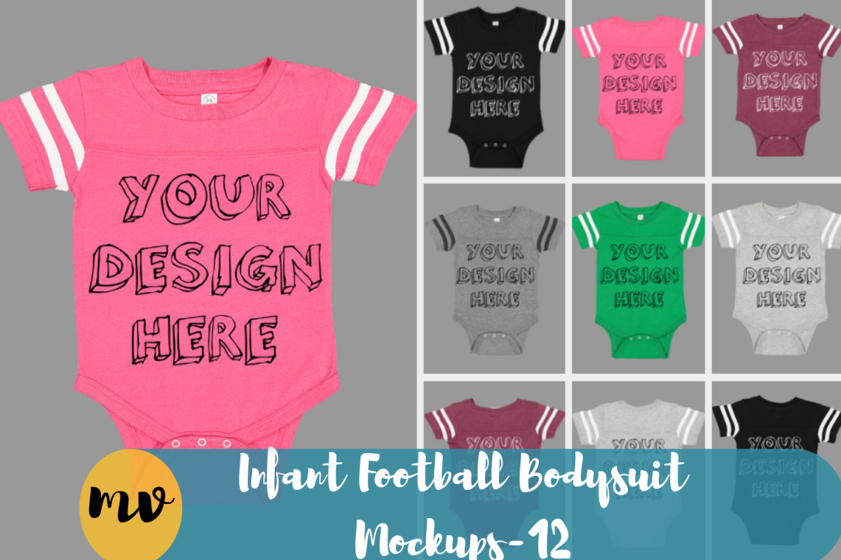 Infant Football Bodysuit Mockups - 12 |PNG|Front/Back - V1 example image 1