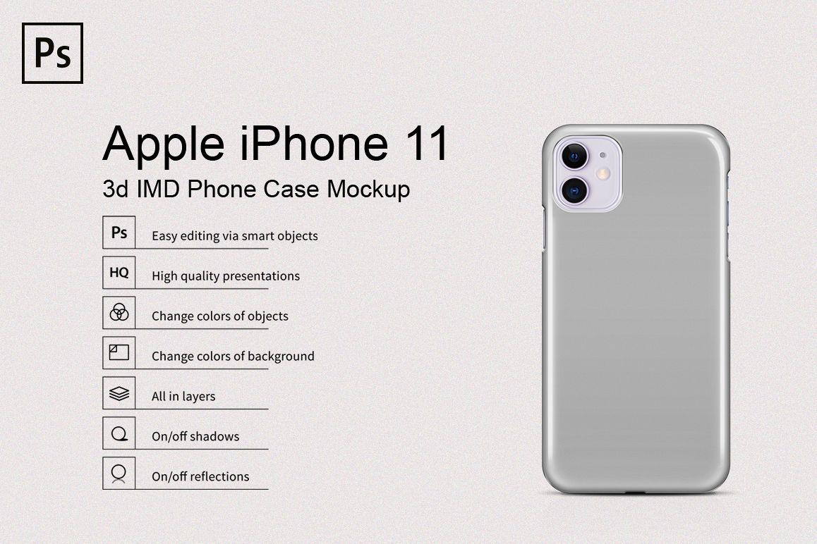 Apple iPhone 11 3d IMD Phone Case Mockup Back View example image 1