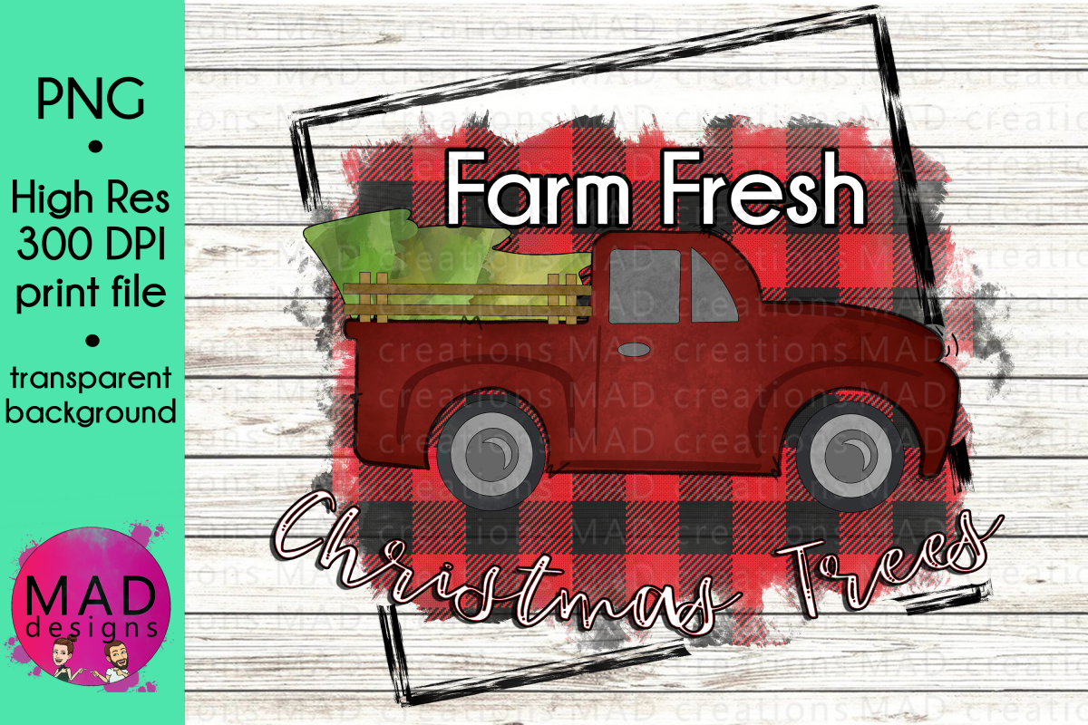 Farm Fresh Christmas Trees - Retro Red Pickup Truck example image 1