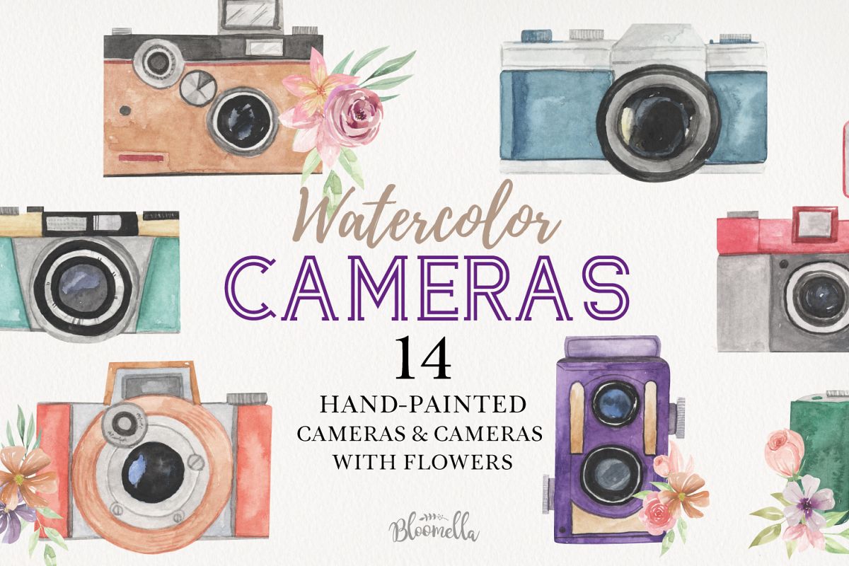 Cameras Watercolor Elements Photo Flowers Photography example image 1