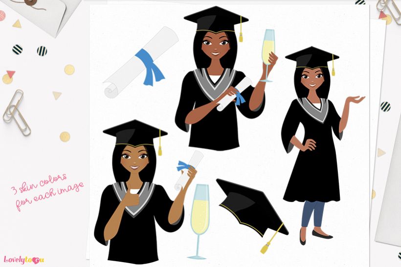 Woman graduate character clip art L268 Layla example image 1