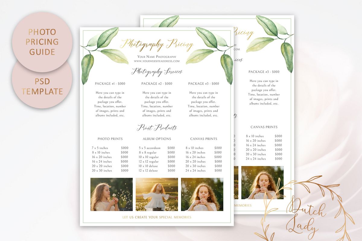 PSD Photography Pricing Guide Template Design #10 example image 1