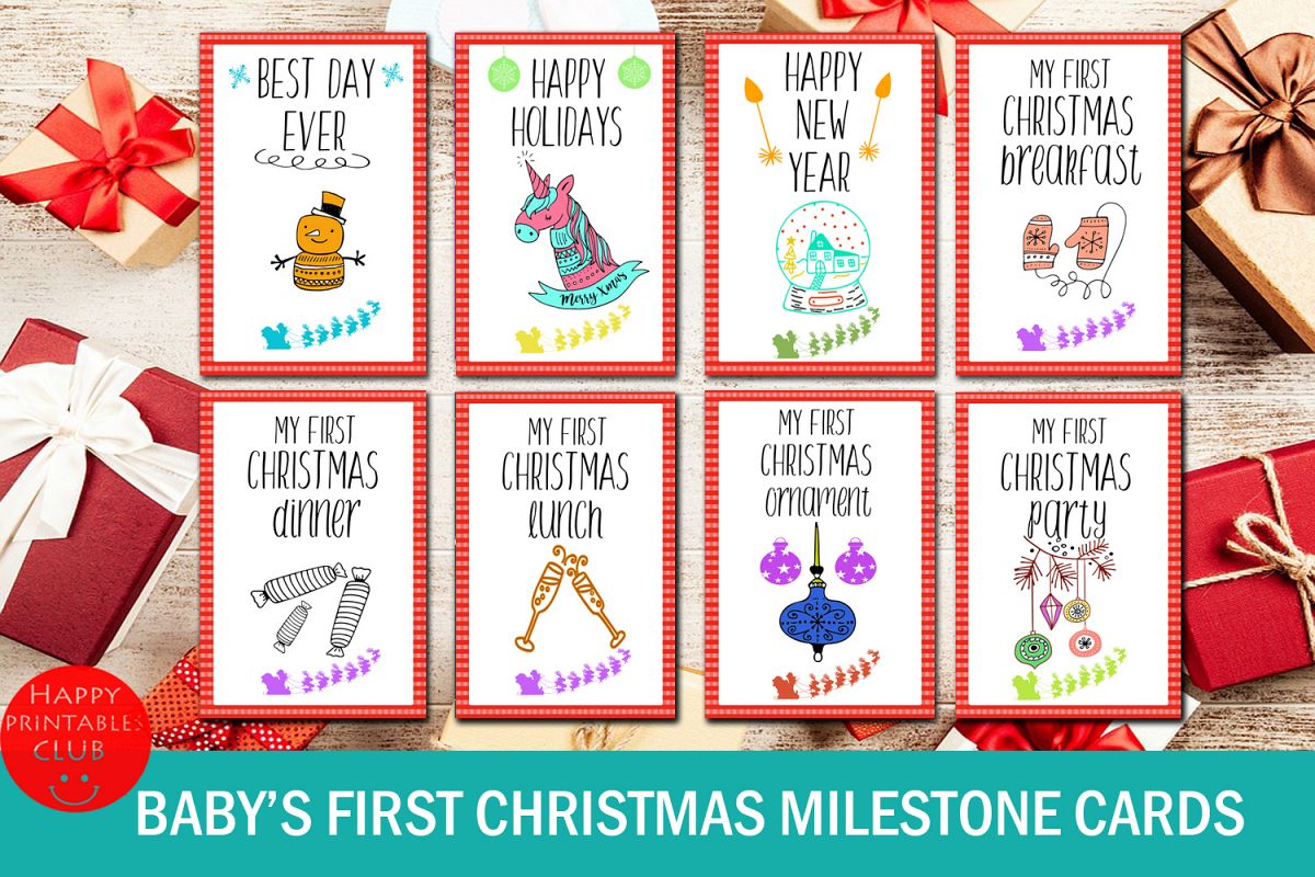 Baby's First Christmas Milestone Cards- My First Christmas (162980) | Card Making | Design Bundles