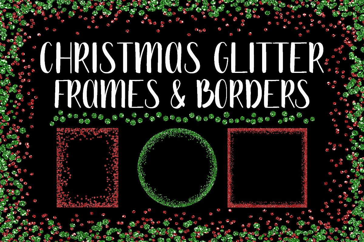 Christmas Glitter Frames and Borders PNG Clipart Bundle example image 1