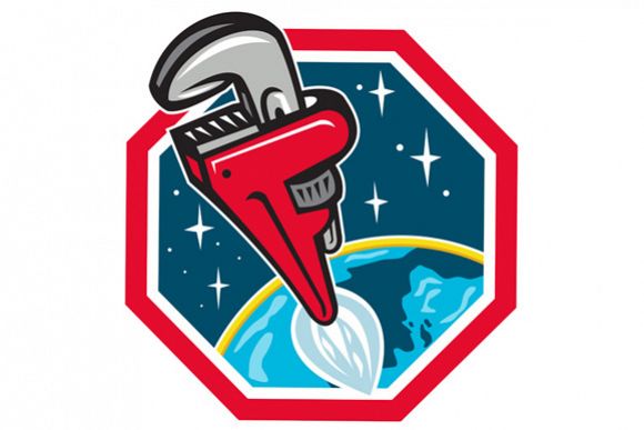 Pipe Wrench Rocket Booster Blasting Space Hexagon Retro example image 1