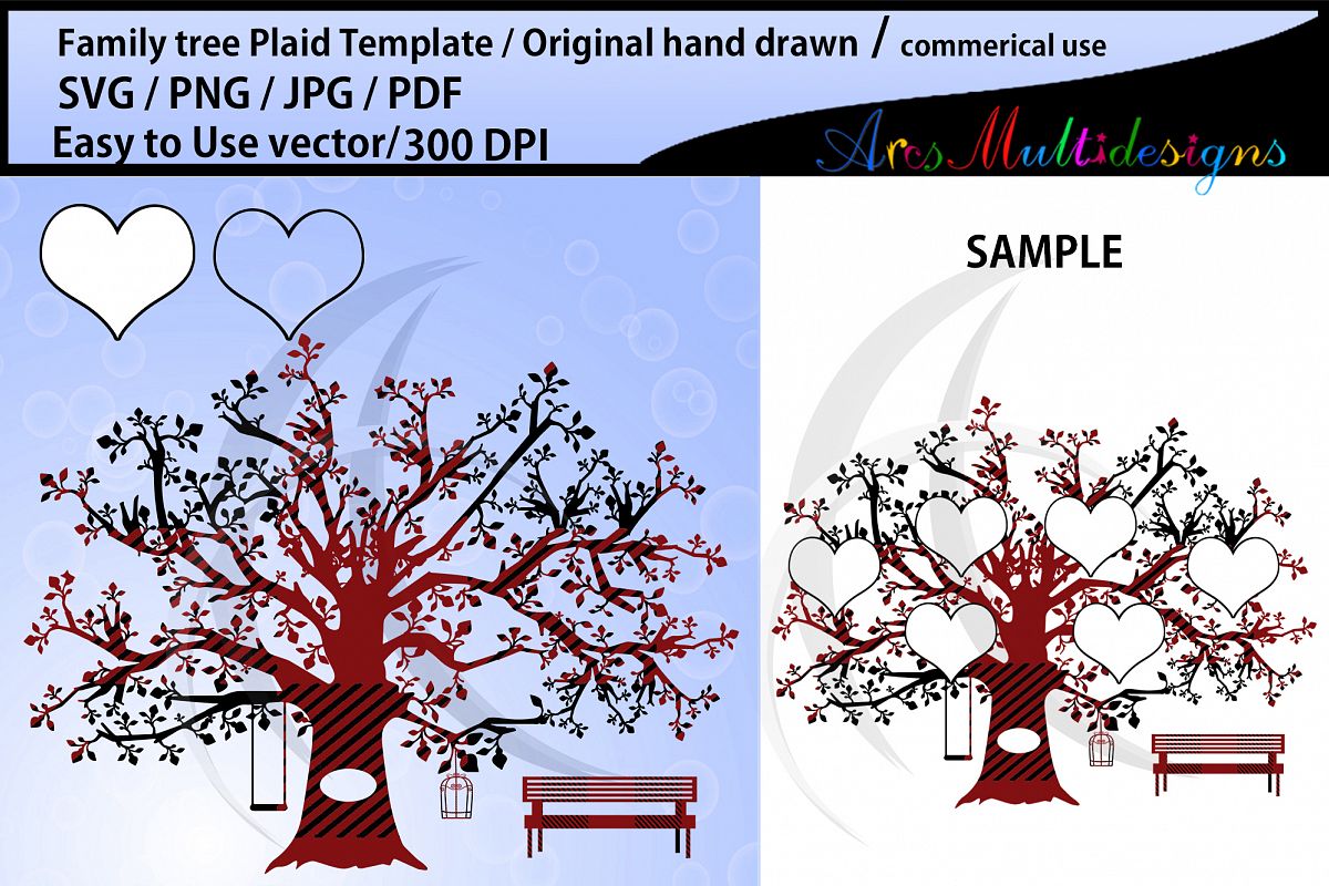 family tree Plaid clipart SVG template, EPS, jpg, Png, Pdf, example image 1