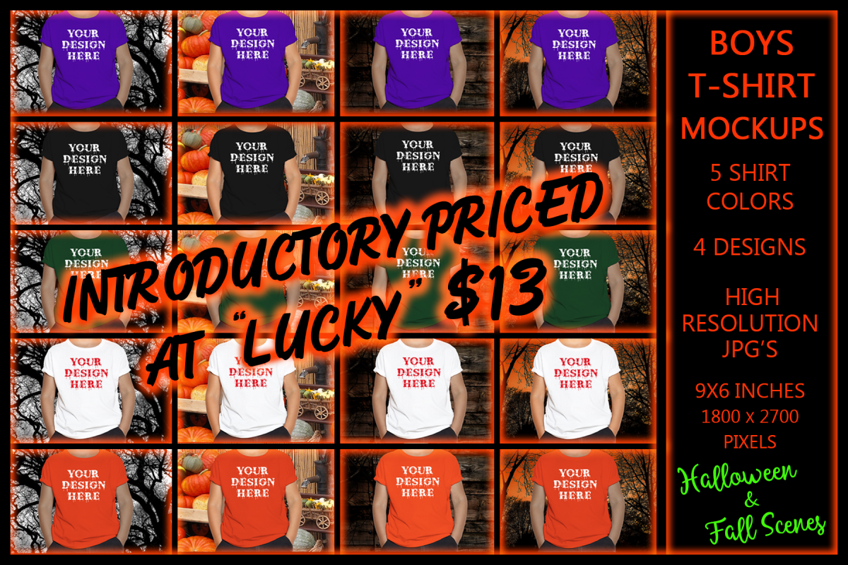 Halloween and Fall Boys t-shirt Mockup Bundle, Colored T's example image 1