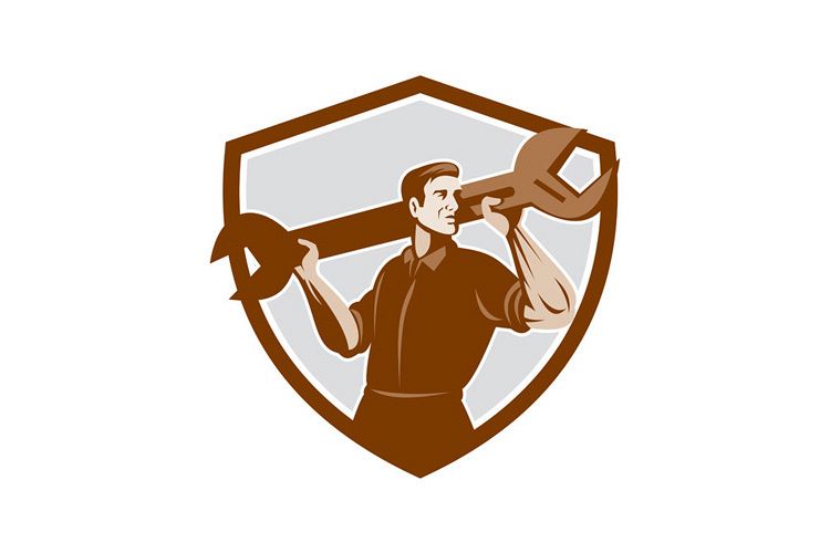 Mechanic Lifting Spanner Wrench Shield Retro example image 1