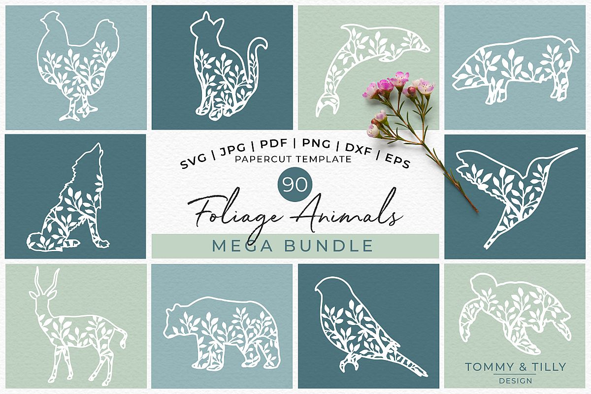 Foliage Animals Mega Bundle - Papercut SVG DXF PNG JPG PD example image 1