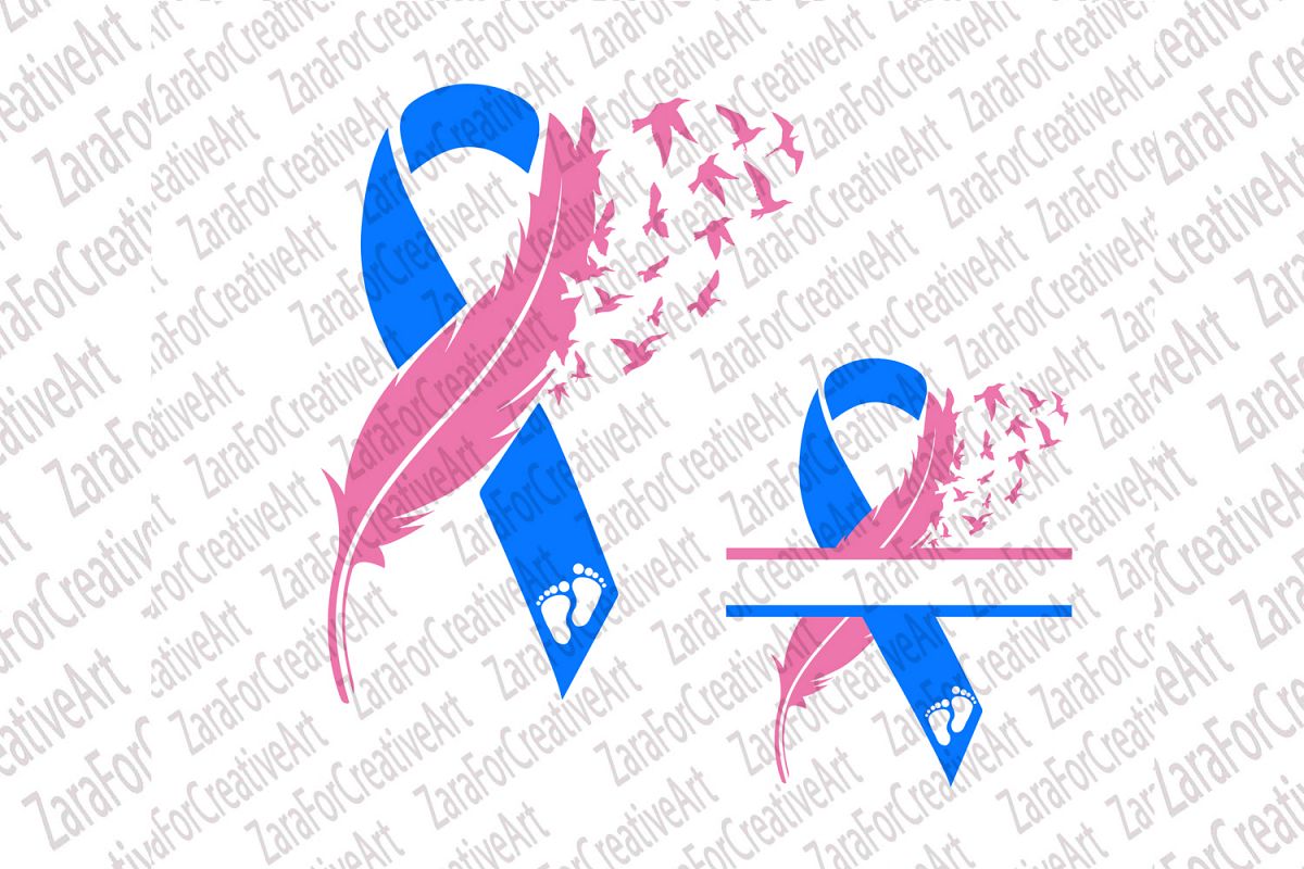Download Miscarriage Infant Awareness Ribbon Feather with Birds SVG