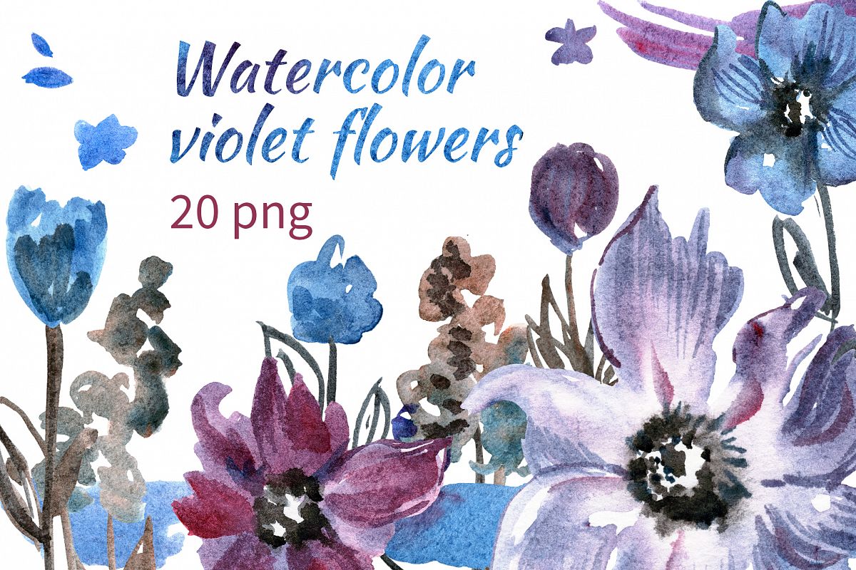 Watercolor violet flowers example image 1