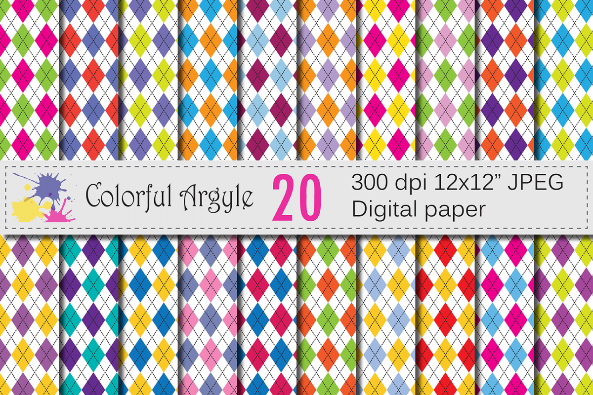 Colorful Argyle Digital Paper Pack / Argyle backgrounds example image 1
