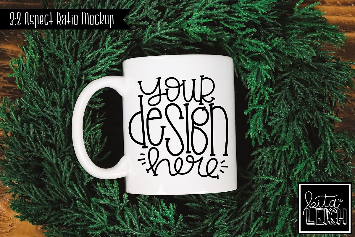 11 oz Mug Mockup with Wreath example image 1