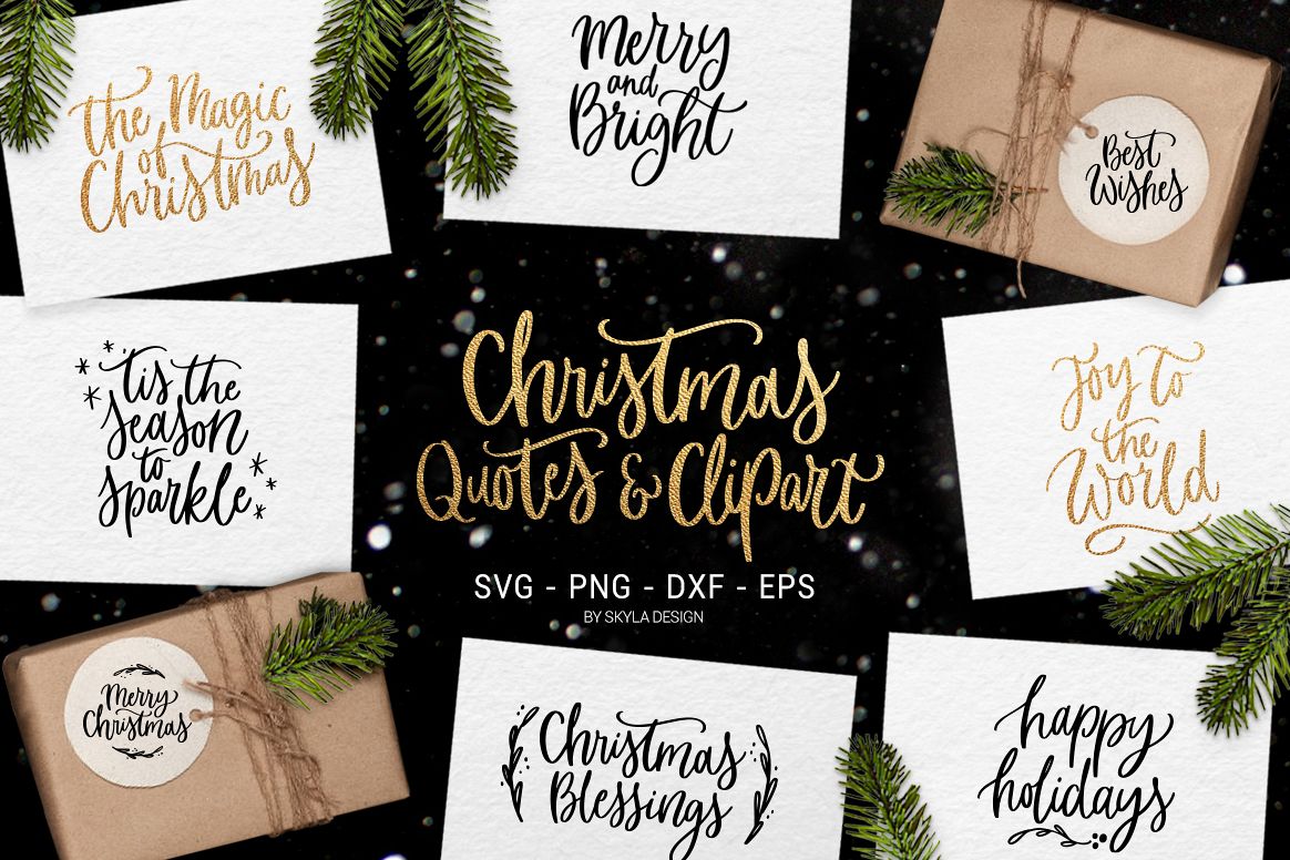 Merry Christmas SVG bundle quotes & clipart example image 1