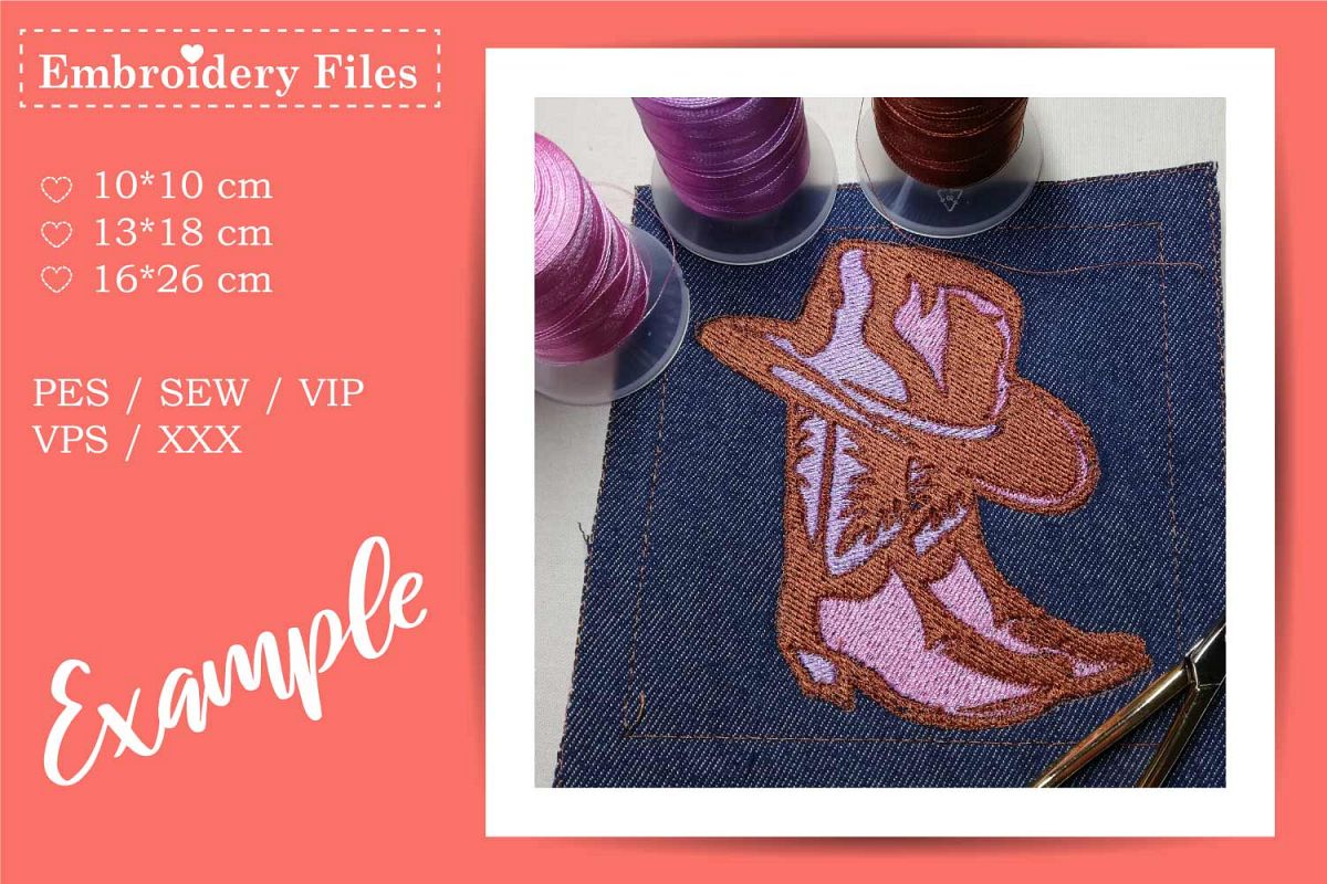 Cowboy Boots and Hat - Embroidery File for Beginners example image 1