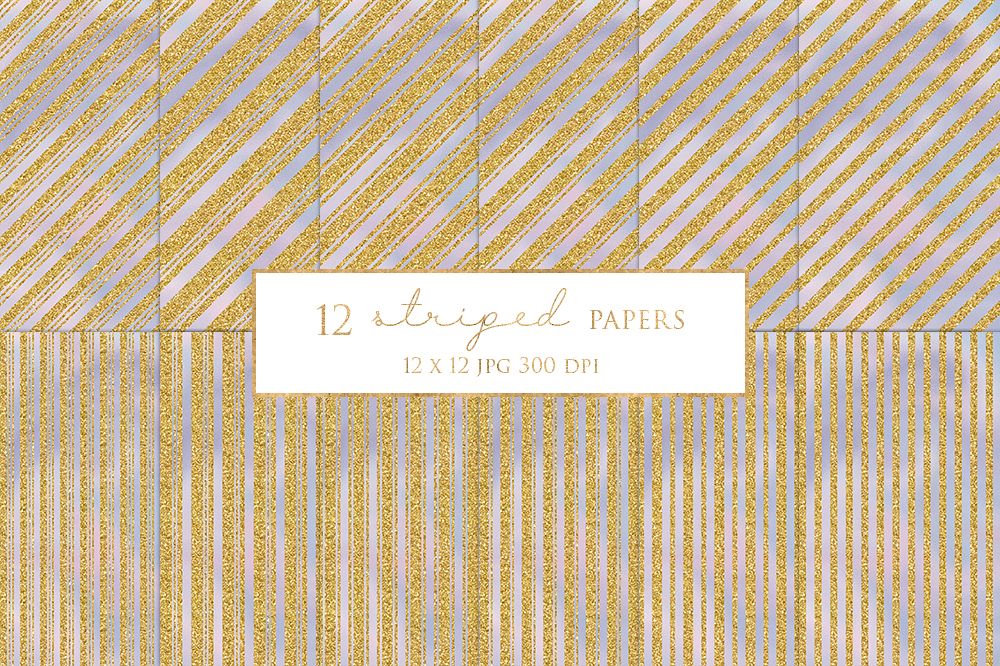 12 Gold Striped Digital Paper Pack example image 1