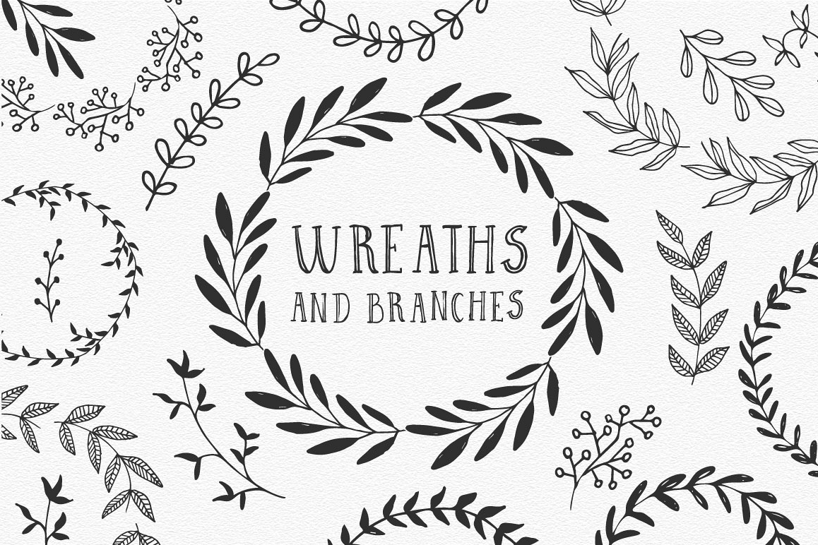 Hand drawn Wreaths and branches example image 1