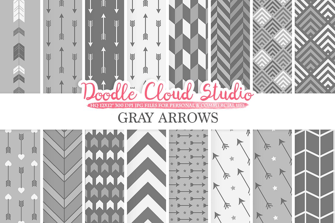 Gray Arrows digital paper, Grey Arrow patterns, tribal, archery, chevron triangles backgrounds Instant Download, Personal & Commercial Use example image 1