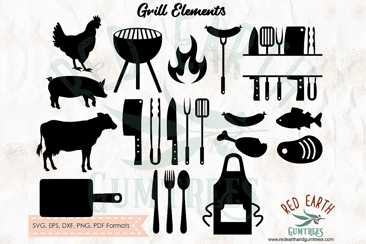 Grill bundle, BBQ Barbecue kitchen elements SVG,DXF,PNG,EPS example image 1