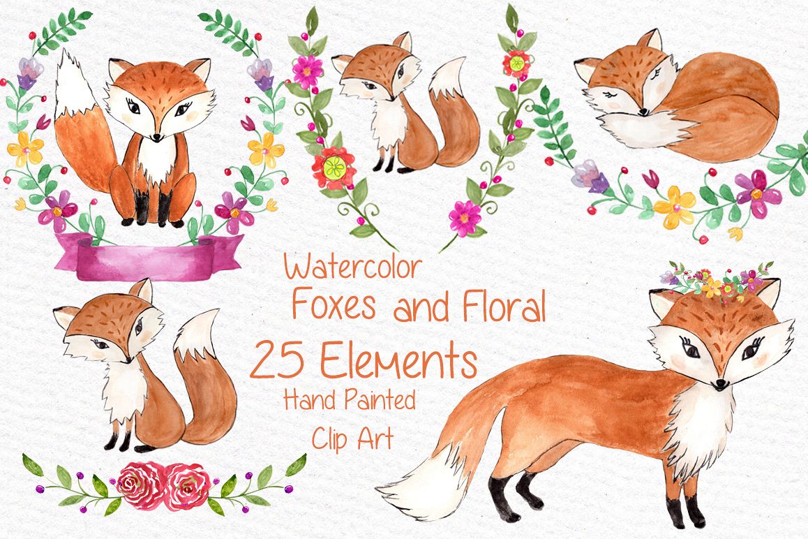 Watercolor fox clipart example image 1