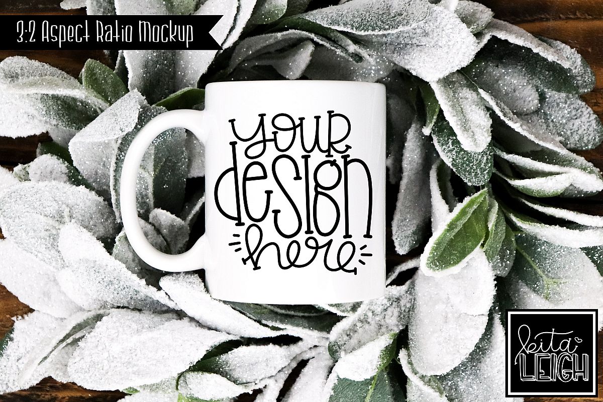11 oz Mug Mockup with Snowy Wreath example image 1