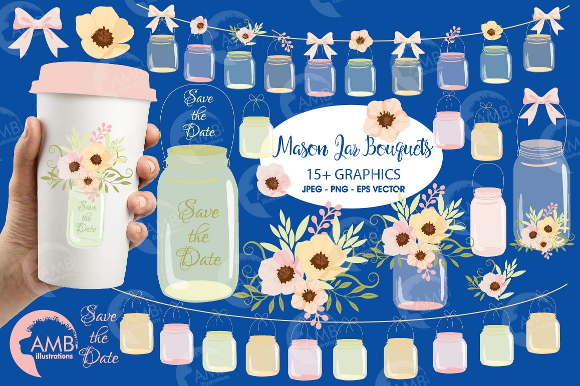 Mason Jar Wedding clipart, graphics, illustrations AMB-1031 example image 1