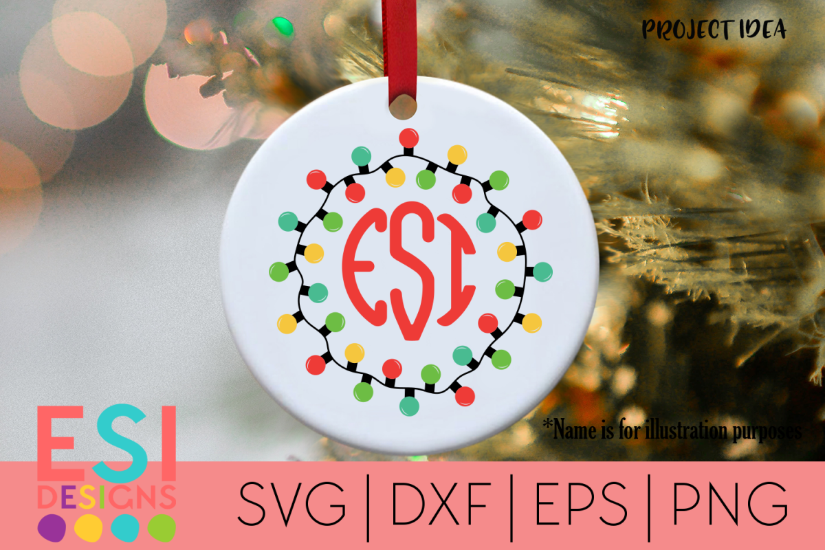 Christmas Lights Monogram Frame| SVG for Cricut Silhouette example image 1