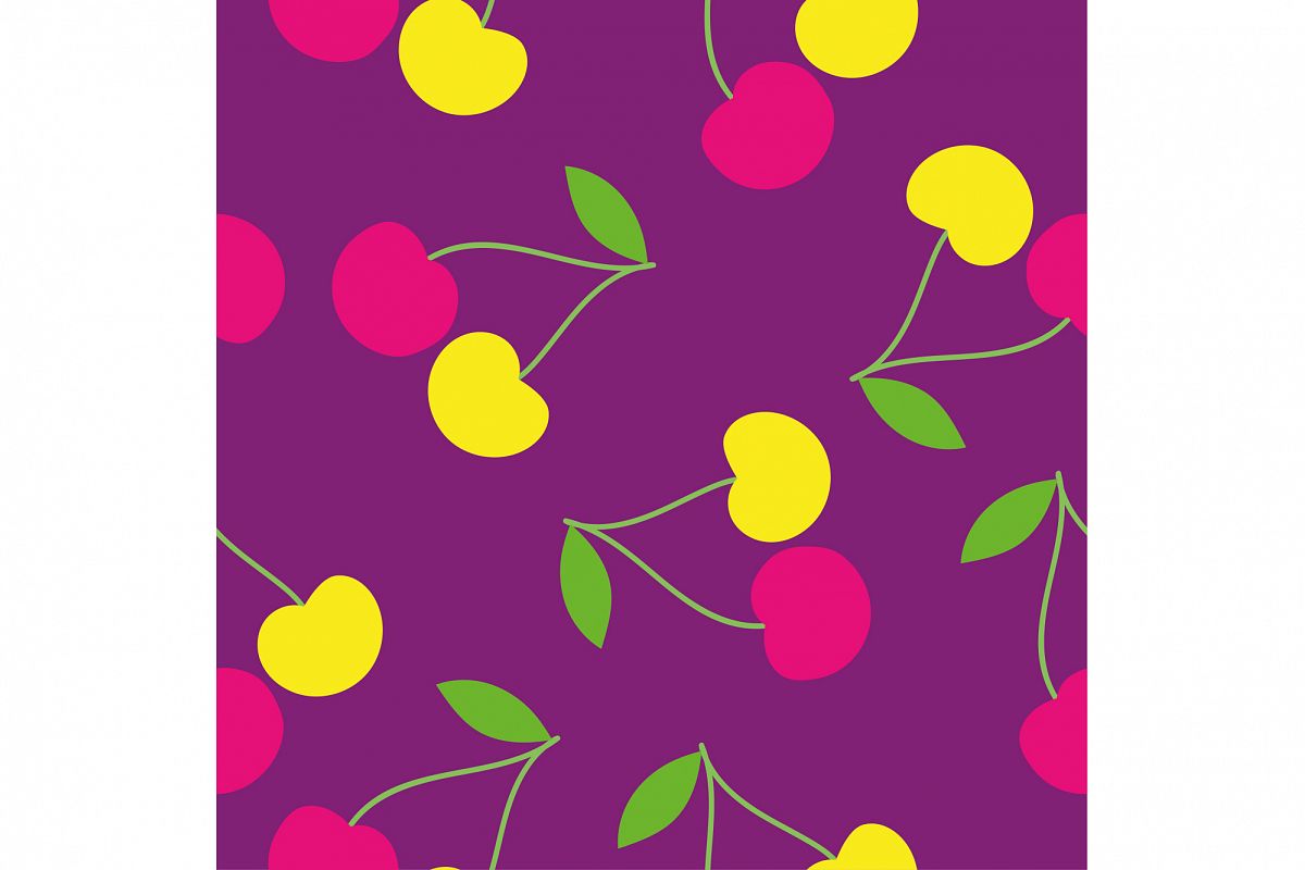 Seamless vector background with decorative cherries. Print. Repeating background. Cloth design, wallpaper. example image 1