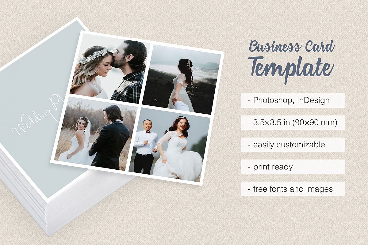 Square Polaroid Wedding Photographer Business Card example image 1