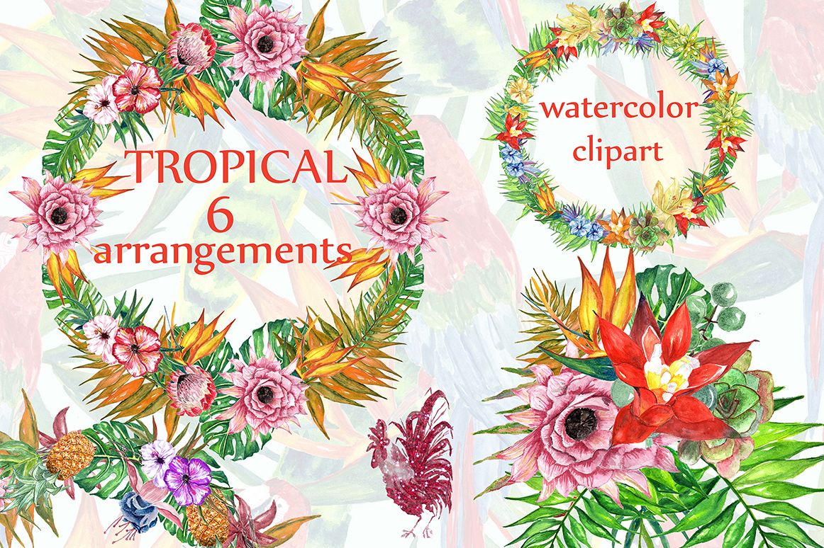 Tropic watercolor clip art example image 1