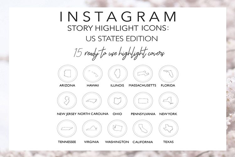 Instagram Story Highlights US States Icons, 15 Hand Drawn example image 1