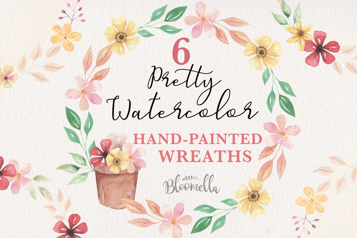 Floral 6 Wreath Watercolor Floral Garlands Flower Pots example image 1