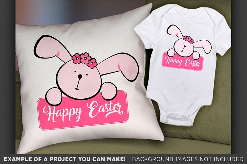 Happy Easter Shirt SVG File - Easter Svg Pink Bunny - 4004