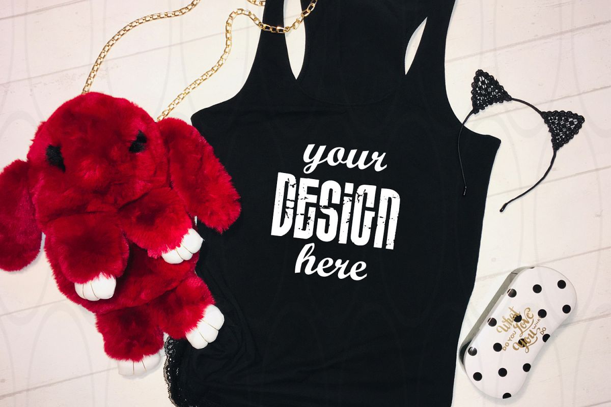 Girl's shirt Mockup Slyled stock photo Black tank top example image 1